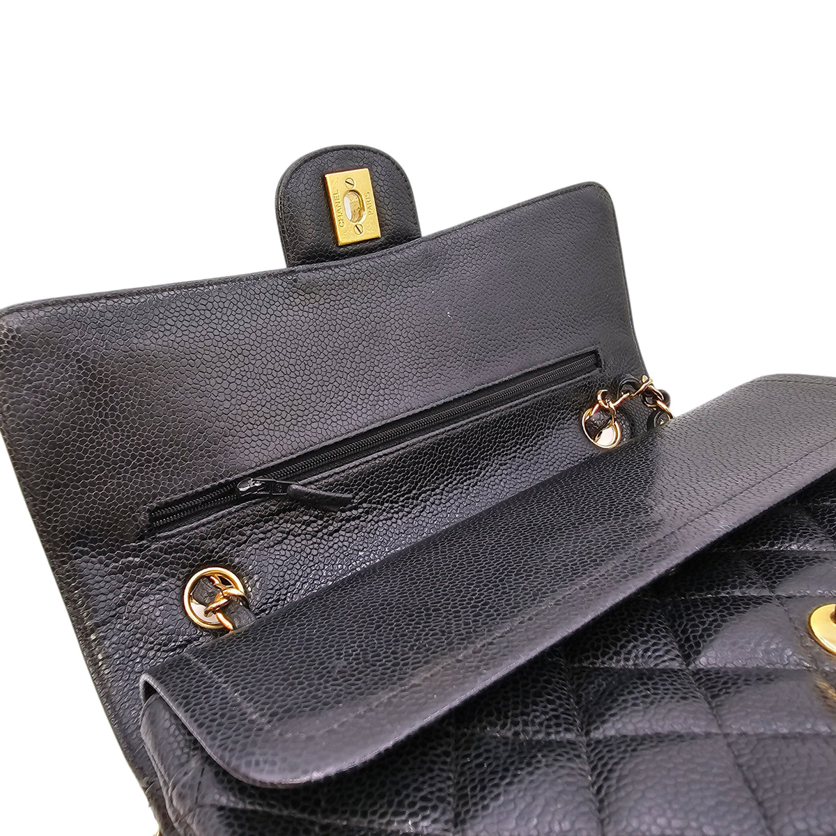Medium Classic Flap Black Shoulder Bag in Caviar Leather Gold hardware