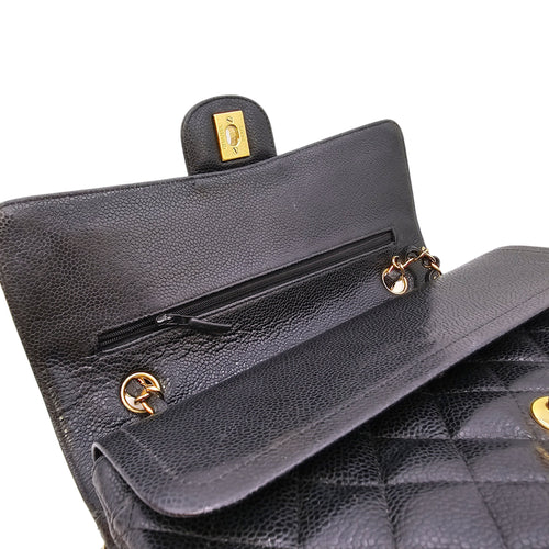 Medium Classic Flap Black Shoulder Bag in Caviar Leather Gold hardware