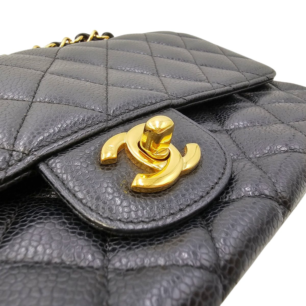 Medium Classic Flap Black Shoulder Bag in Caviar Leather Gold hardware