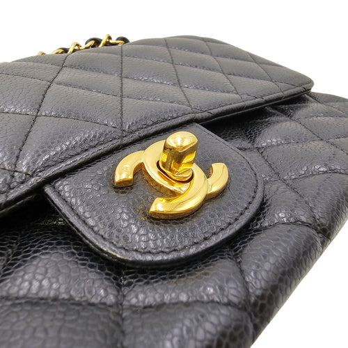 Medium Classic Flap Black Shoulder Bag in Caviar Leather Gold hardware