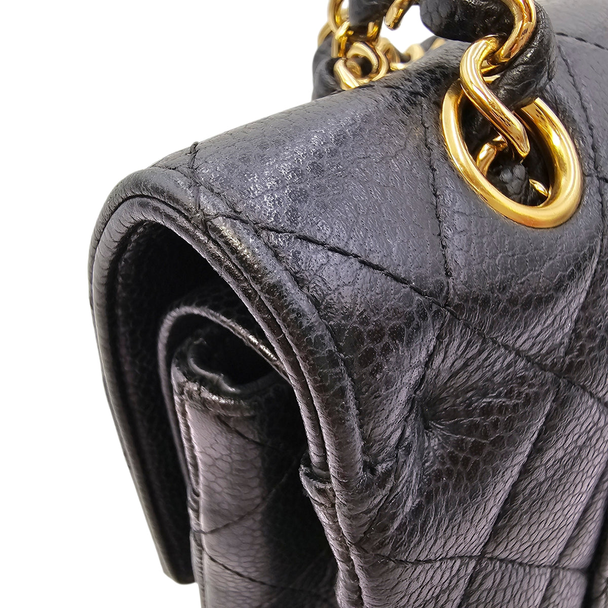 Medium Classic Flap Black Shoulder Bag in Caviar Leather Gold hardware
