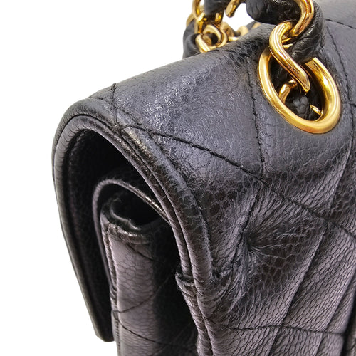 Medium Classic Flap Black Shoulder Bag in Caviar Leather Gold hardware