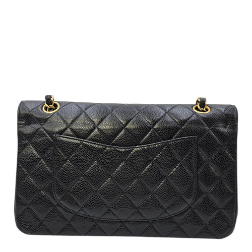 Medium Classic Flap Black Shoulder Bag in Caviar Leather Gold hardware