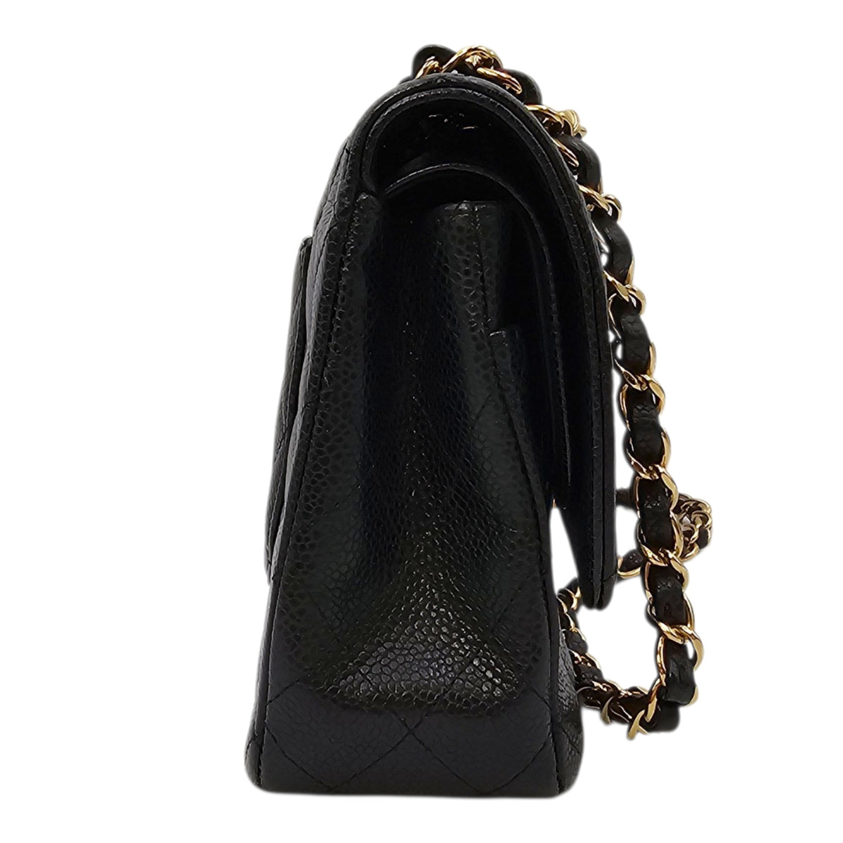 Medium Classic Flap Black Shoulder Bag in Caviar Leather Gold hardware