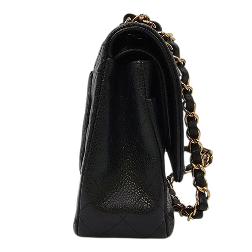 Medium Classic Flap Black Shoulder Bag in Caviar Leather Gold hardware