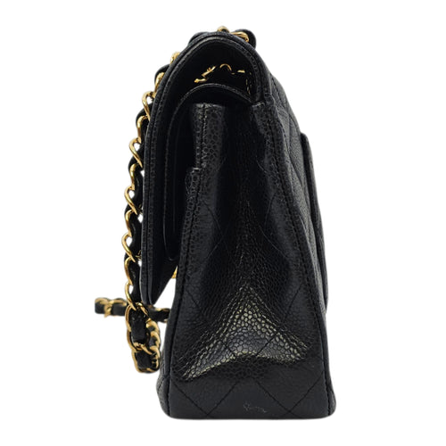Medium Classic Flap Black Shoulder Bag in Caviar Leather Gold hardware