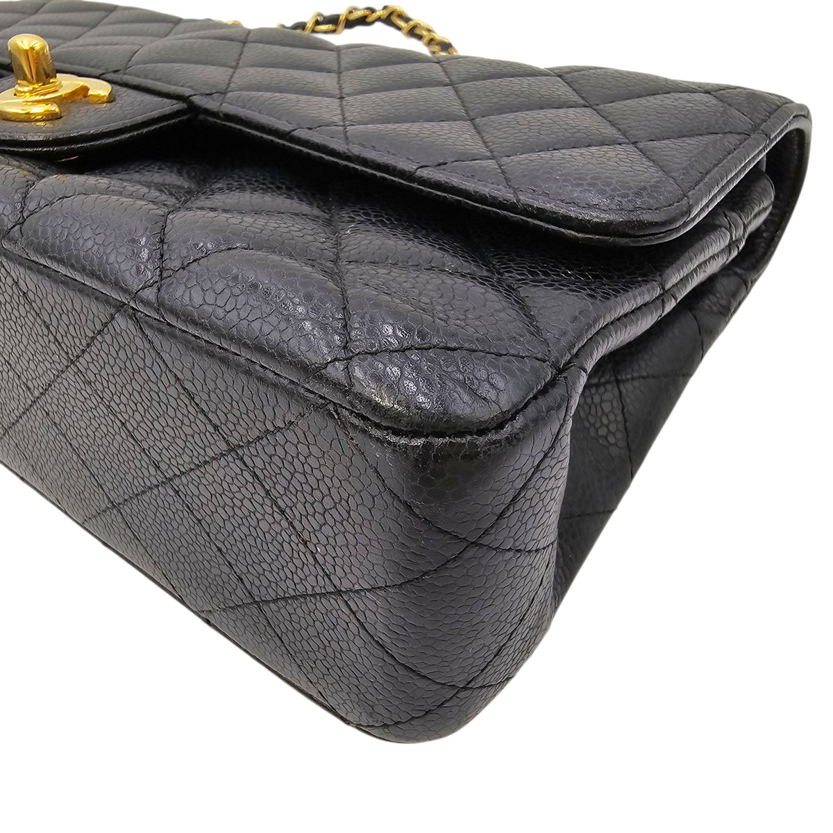 Medium Classic Flap Black Shoulder Bag in Caviar Leather Gold hardware