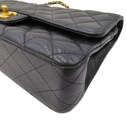 Medium Classic Flap Black Shoulder Bag in Caviar Leather Gold hardware