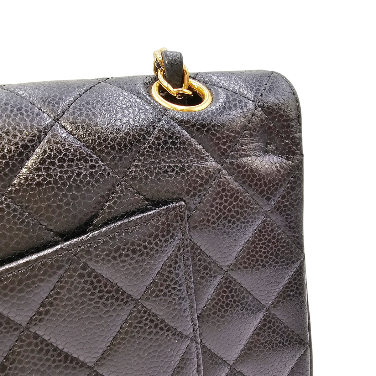 Medium Classic Flap Black Shoulder Bag in Caviar Leather Gold hardware