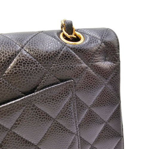 Medium Classic Flap Black Shoulder Bag in Caviar Leather Gold hardware