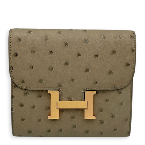 Constance Gris Asphalt Compact Wallet in Ostrich Rose Gold hardware CL2604-20991 1