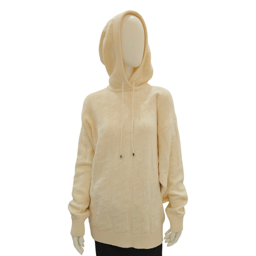 Ladies Hoodie Pullover 36 Cream Ready-To-Wear in Wool