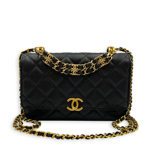 Quilted Coco First WOC Black Crossbody Bag in Caviar Leather Gold hardware