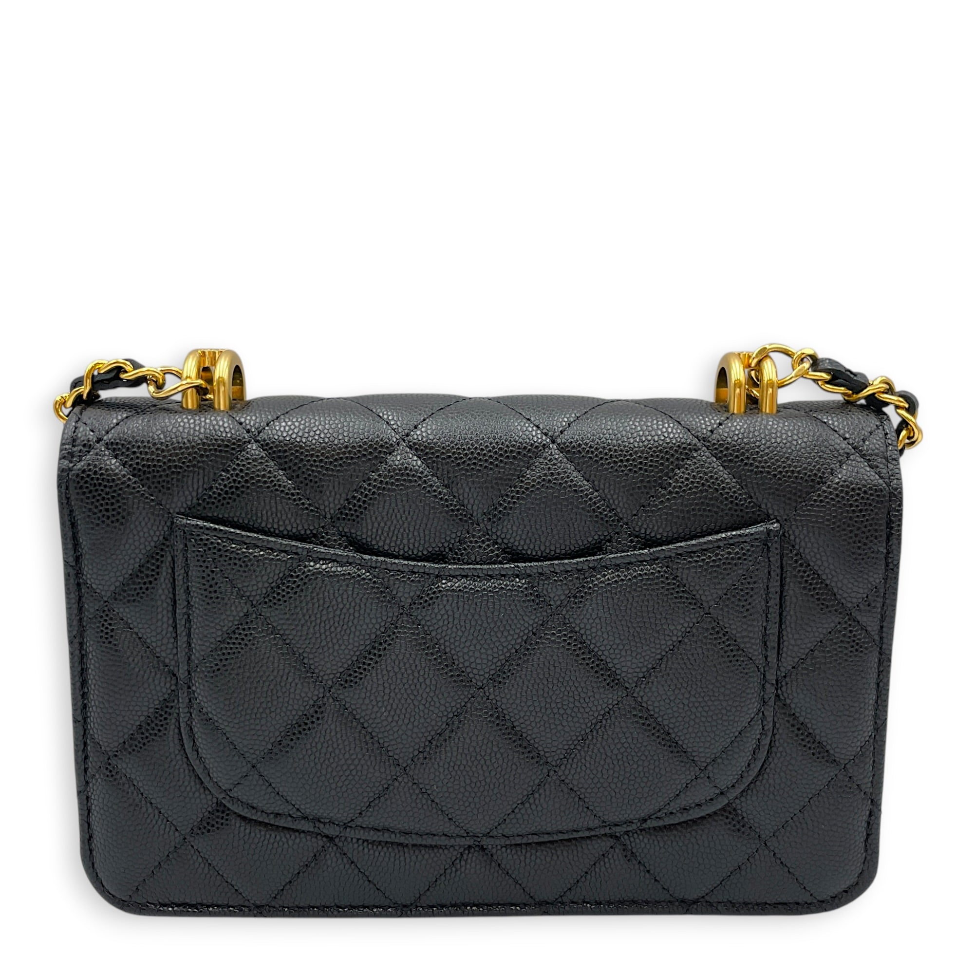 Quilted Coco First WOC Black Crossbody Bag in Caviar Leather Gold hardware
