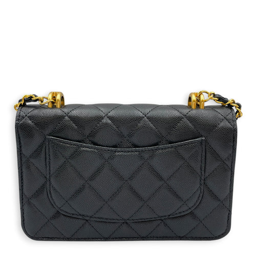 Quilted Coco First WOC Black Crossbody Bag in Caviar Leather Gold hardware