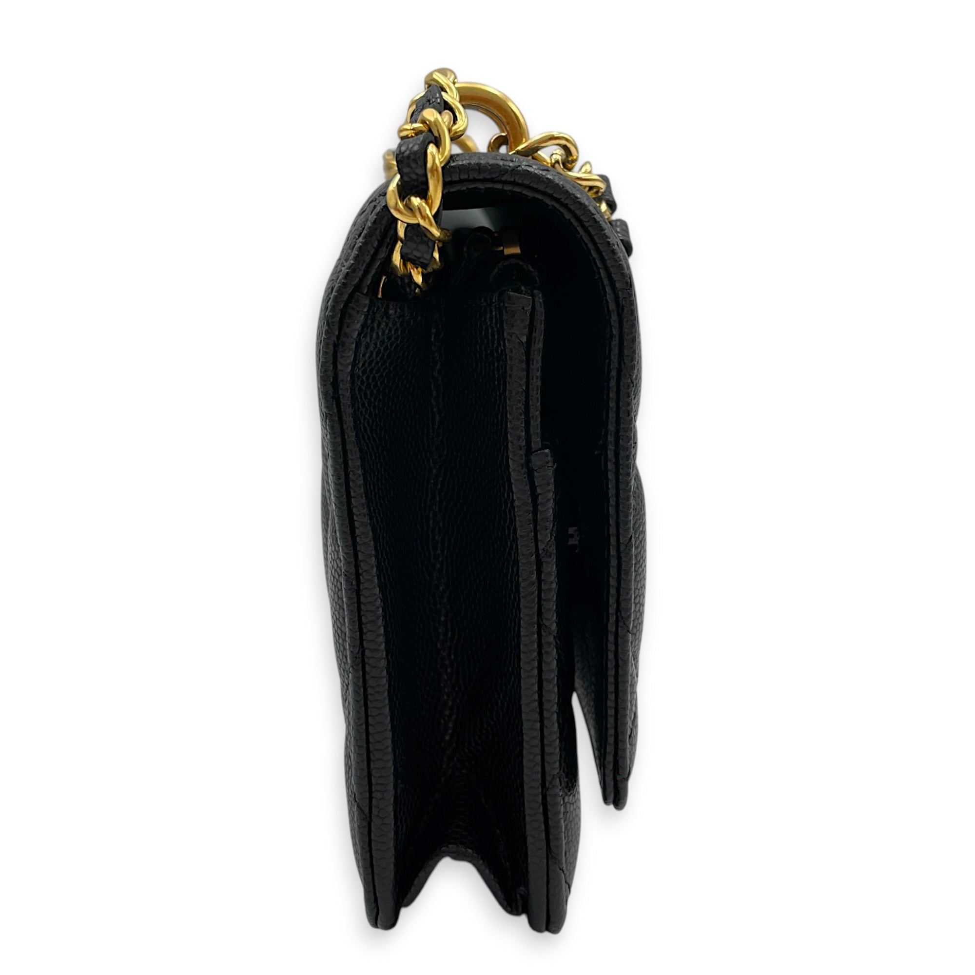 Quilted Coco First WOC Black Crossbody Bag in Caviar Leather Gold hardware