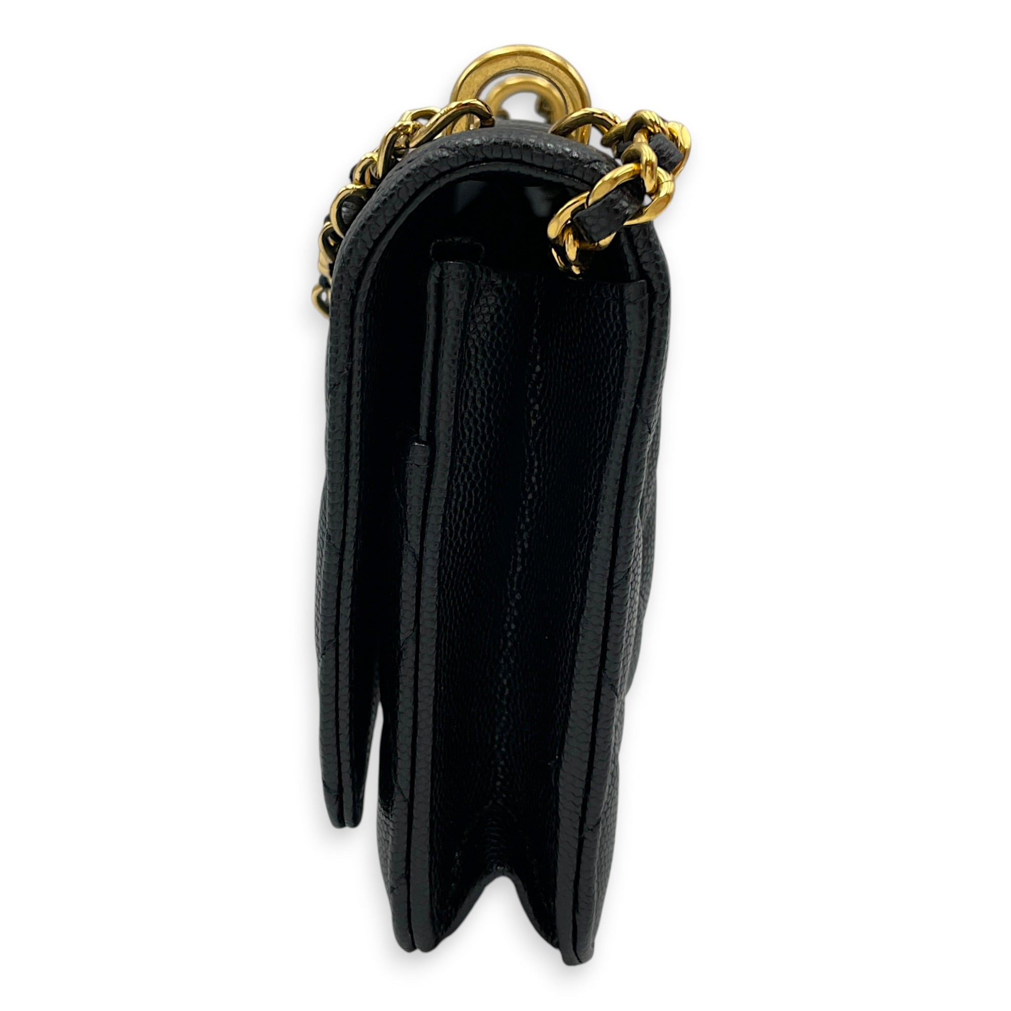 Quilted Coco First WOC Black Crossbody Bag in Caviar Leather Gold hardware