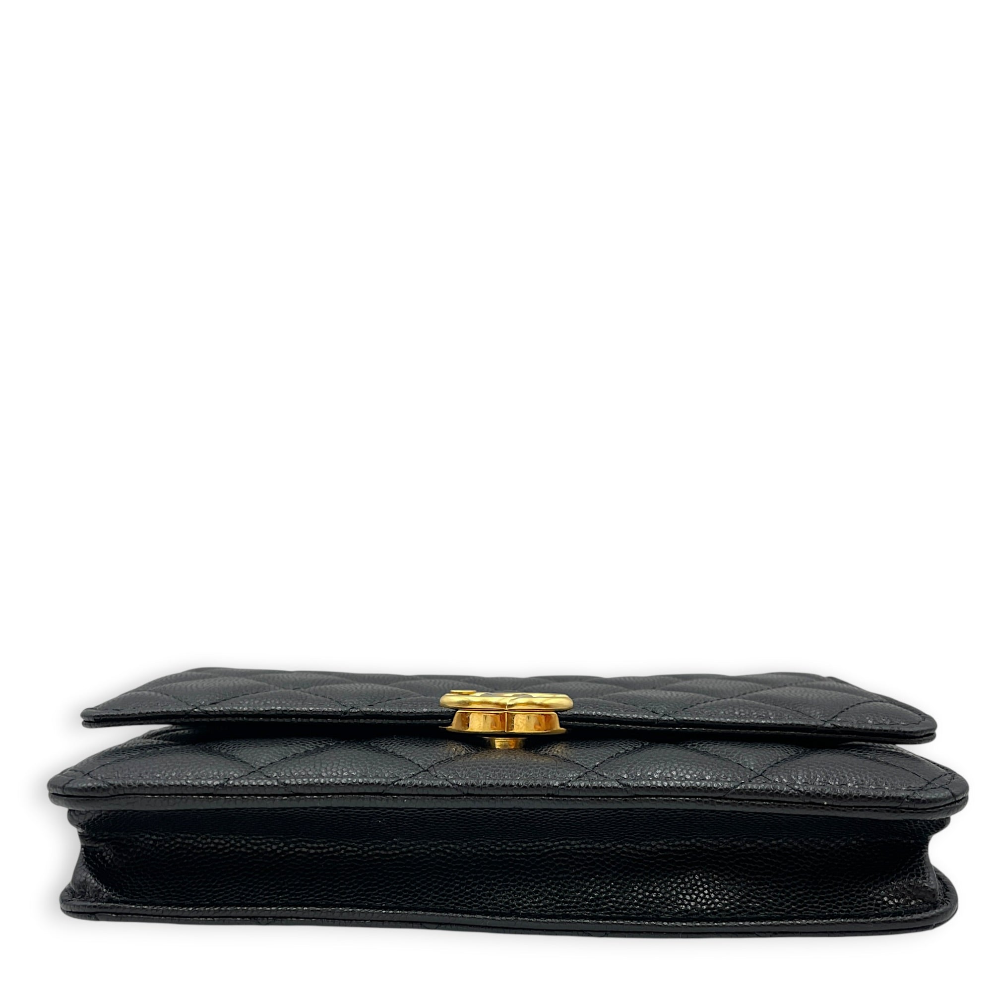 Quilted Coco First WOC Black Crossbody Bag in Caviar Leather Gold hardware