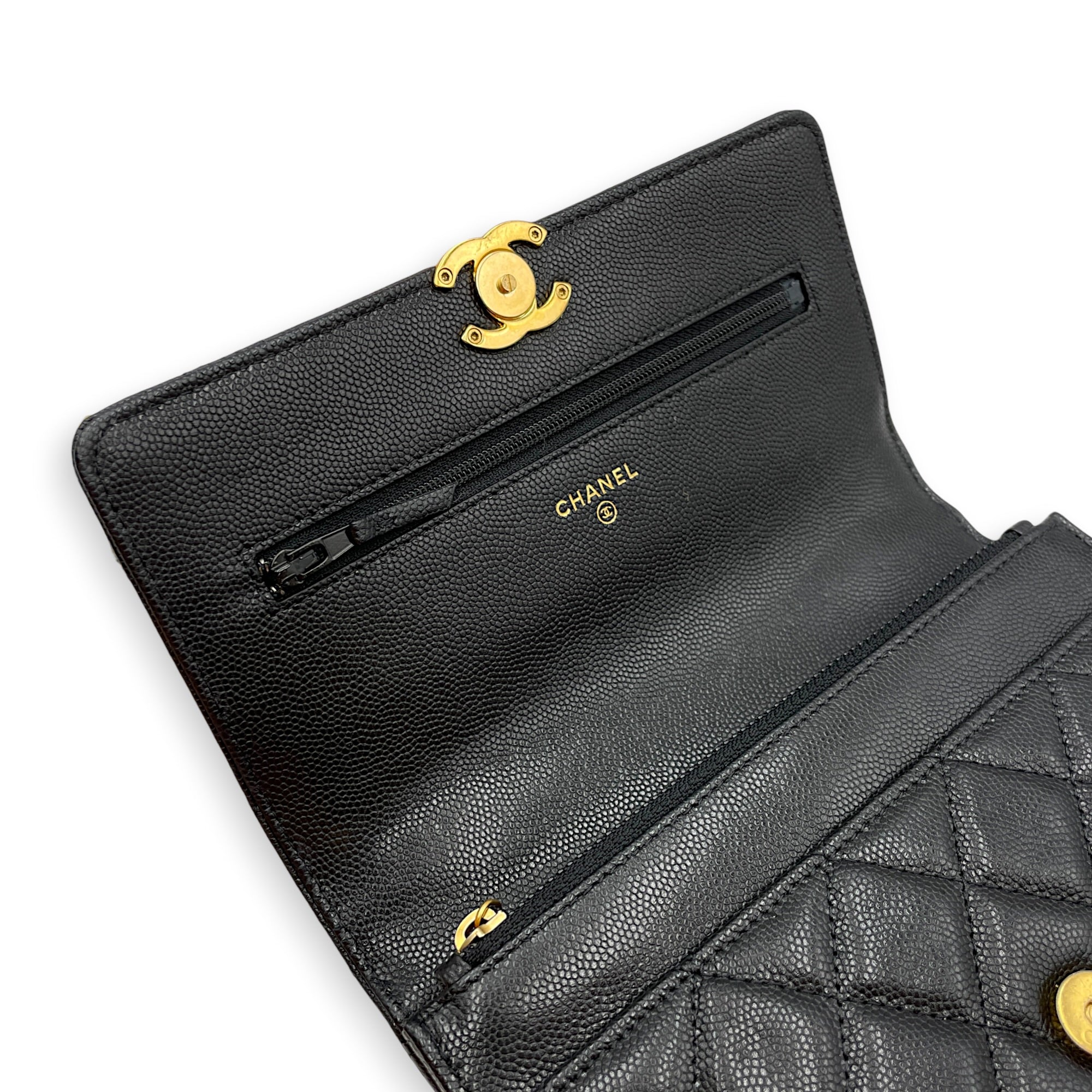 Quilted Coco First WOC Black Crossbody Bag in Caviar Leather Gold hardware
