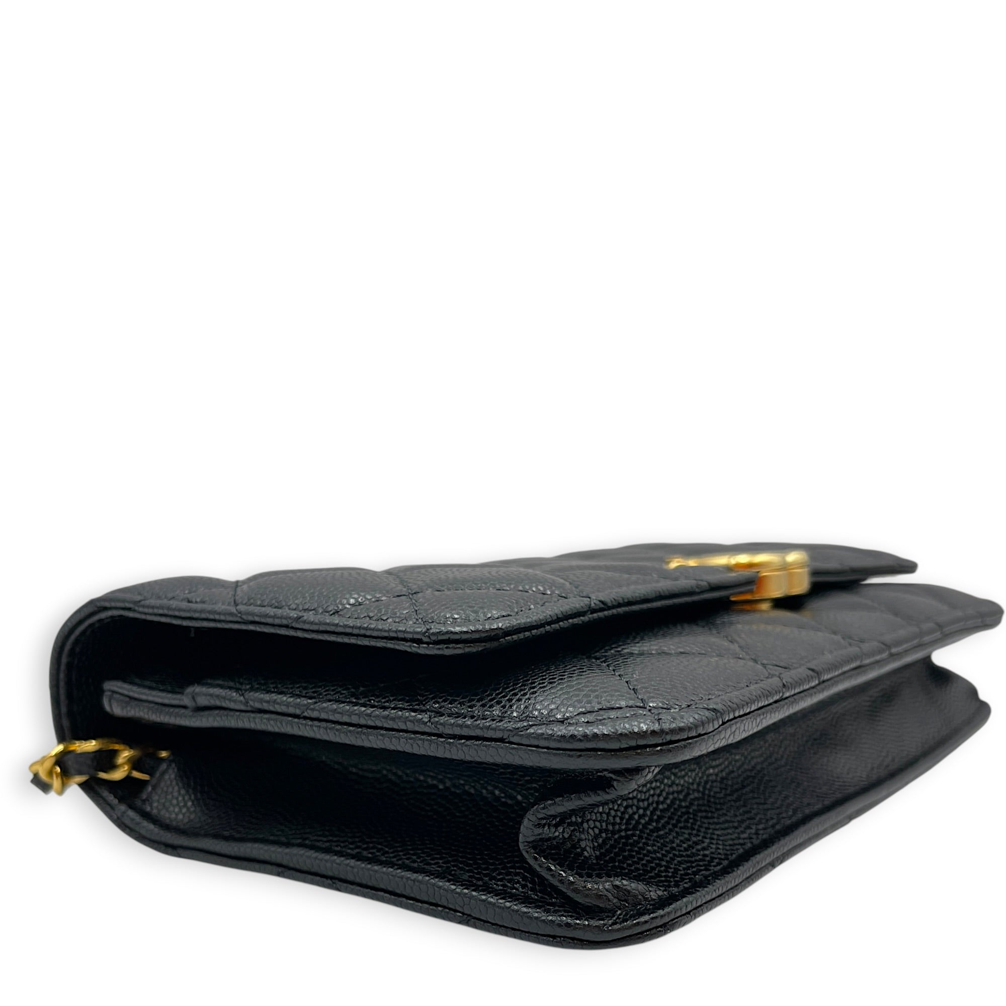 Quilted Coco First WOC Black Crossbody Bag in Caviar Leather Gold hardware