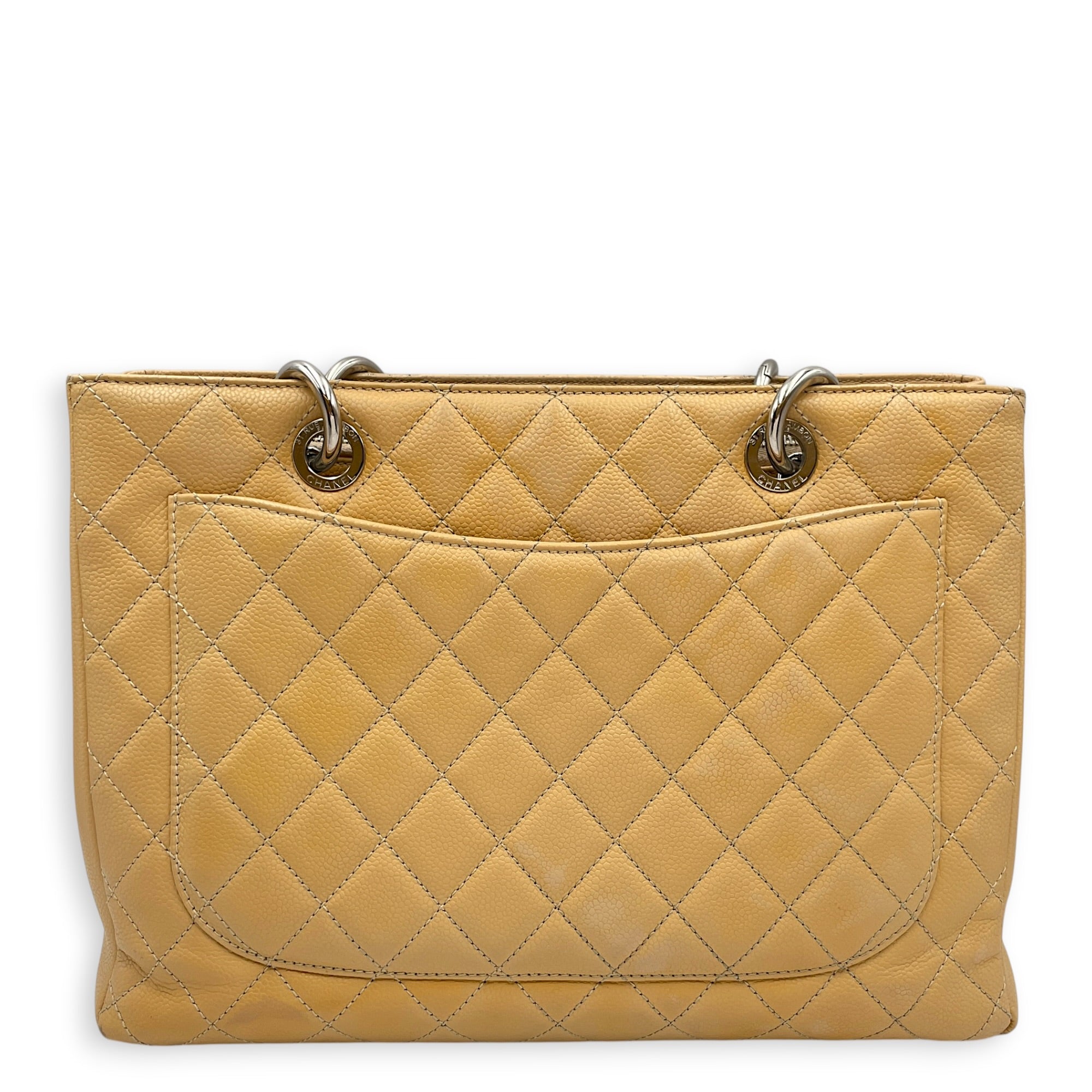 GST Beige Shoulder Bag in Caviar Leather Silver hardware CL2604-21009 2