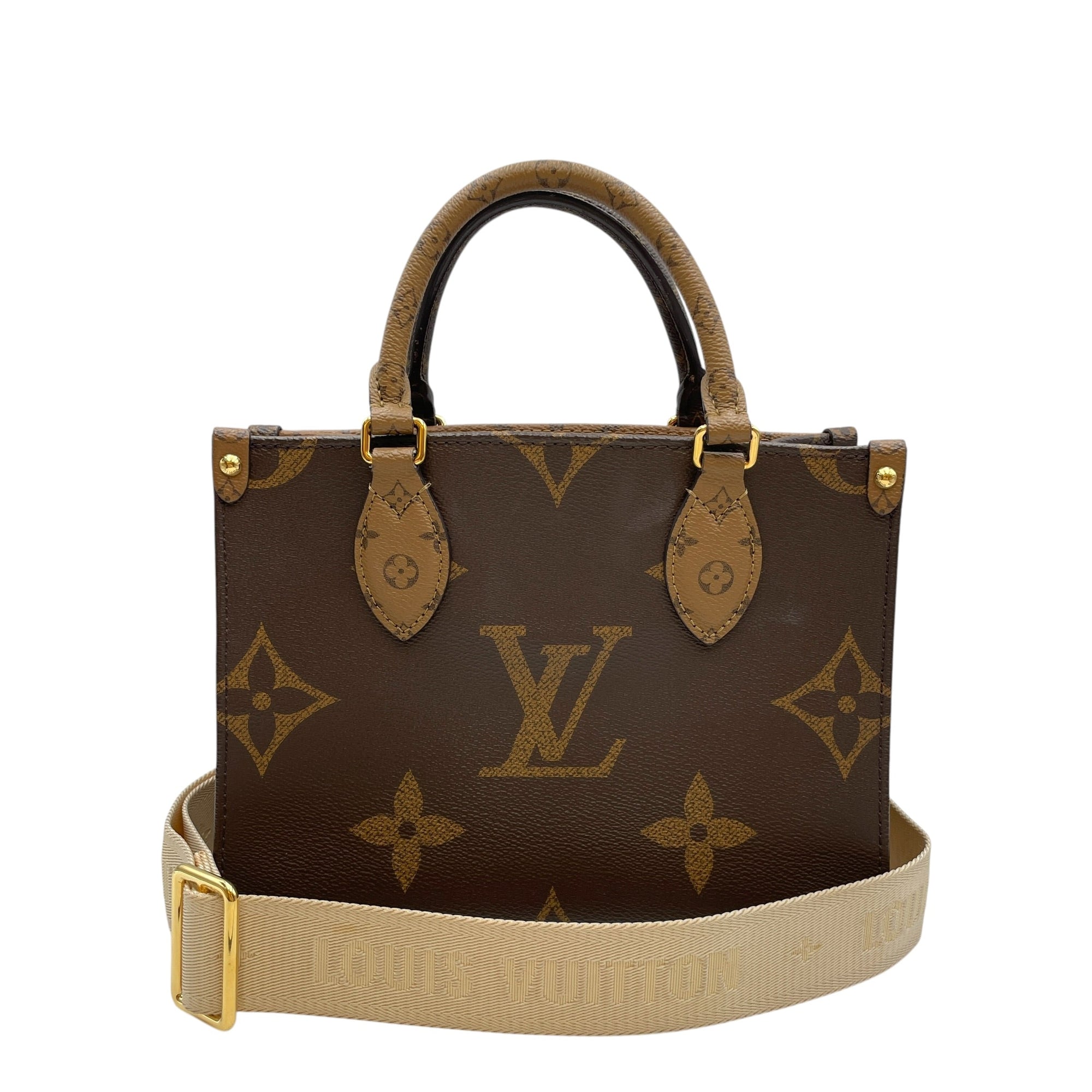Onthego Monogram Reverse PM Brown Shoulder Bag Gold hardware