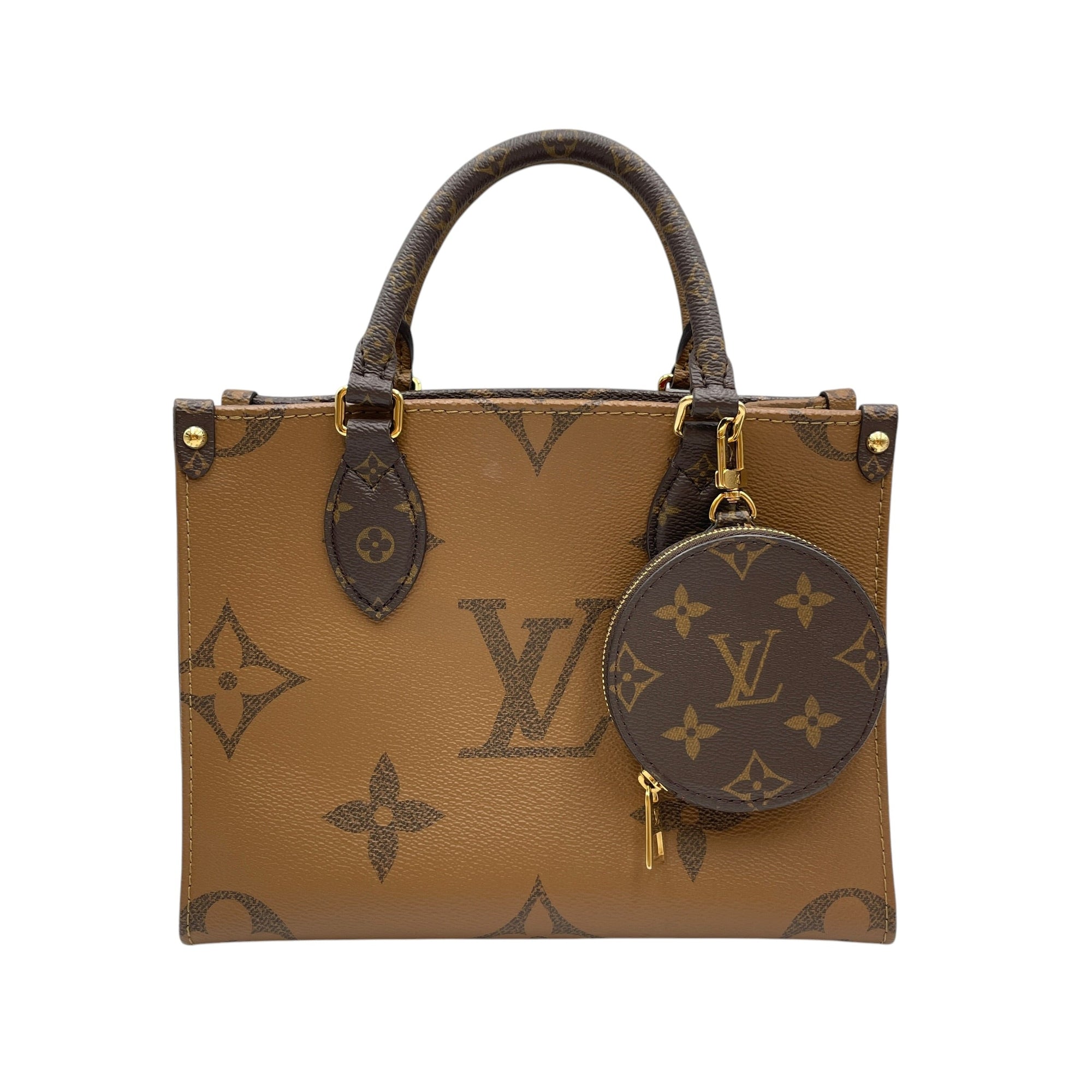 Onthego Monogram Reverse PM Brown Shoulder Bag Gold hardware