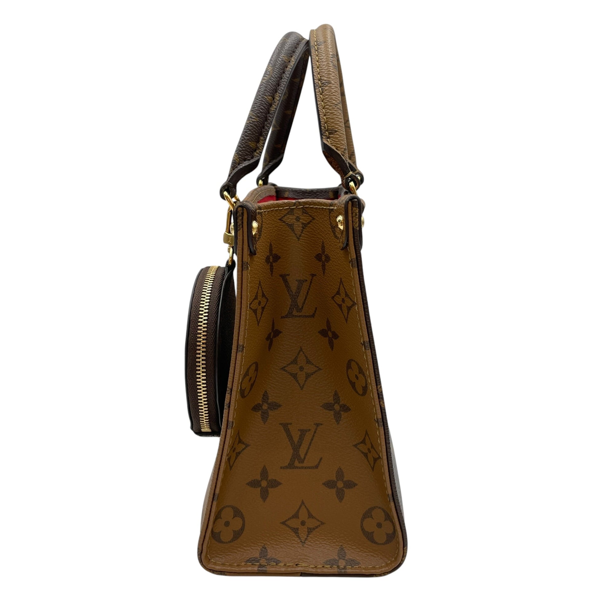 Onthego Monogram Reverse PM Brown Shoulder Bag Gold hardware