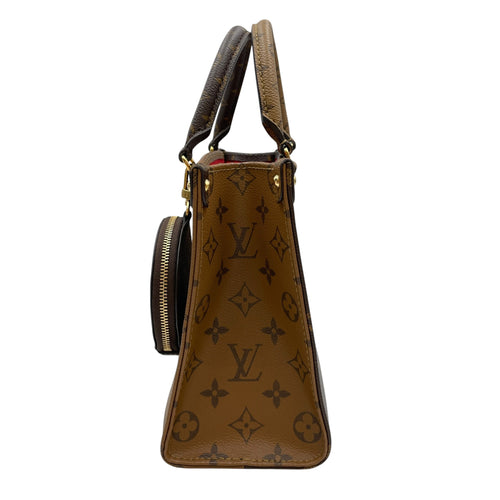 Onthego Monogram Reverse PM Brown Shoulder Bag Gold hardware