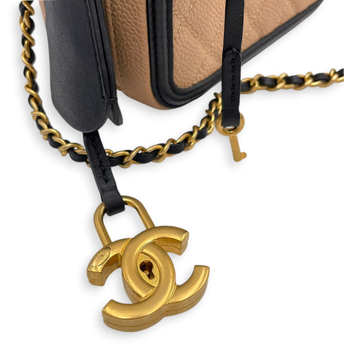 Filigree Mini Beige Crossbody Bag in Caviar Leather Gold hardware CL2604-21011 12