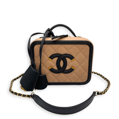 Filigree Mini Beige Crossbody Bag in Caviar Leather Gold hardware CL2604-21011 13