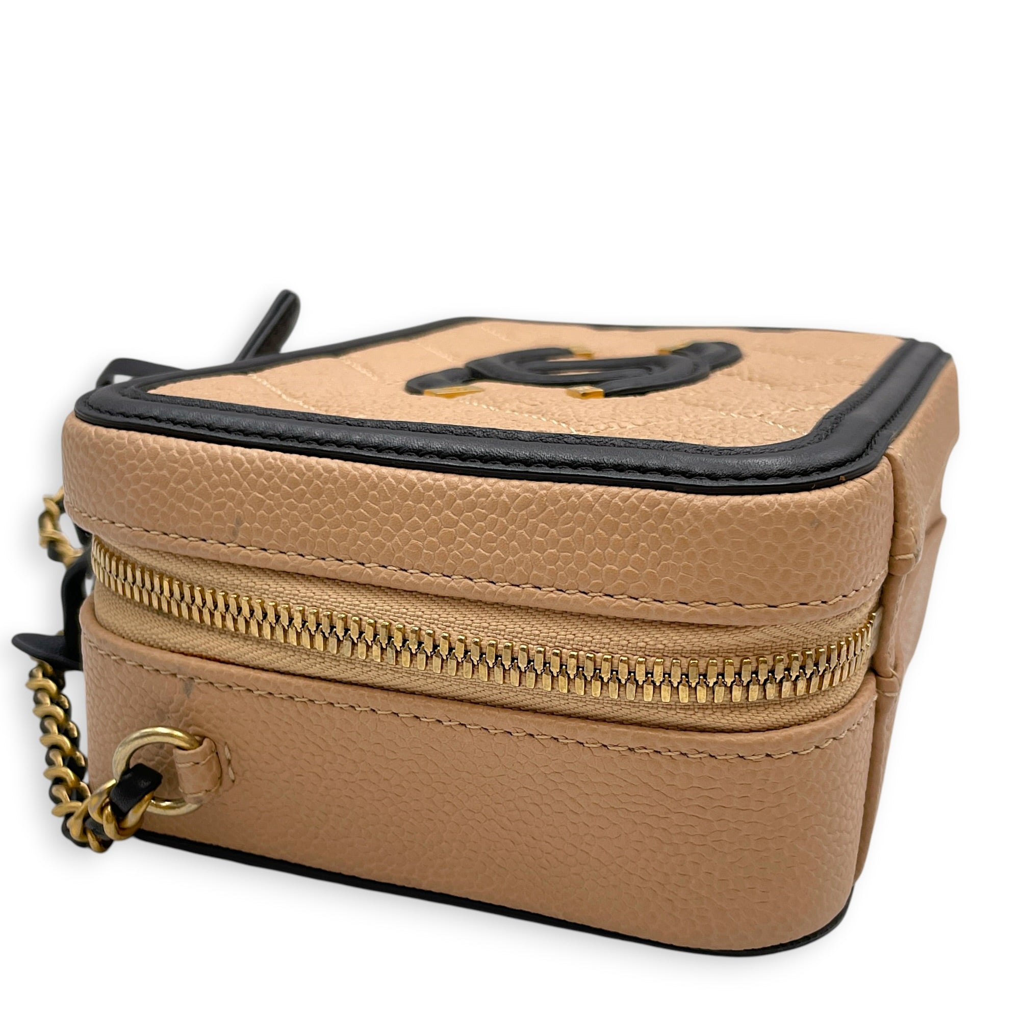 Filigree Mini Beige Crossbody Bag in Caviar Leather Gold hardware CL2604-21011 8