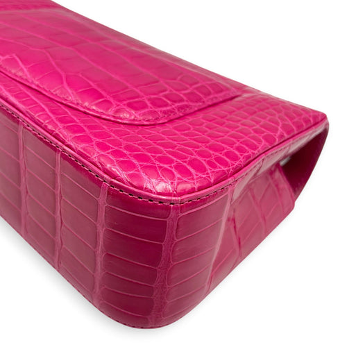 Timeless Classic Flap Pink Shoulder Bag in Shiny Alligator Silver hardware CL2604-21013 10