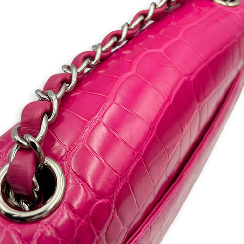 Timeless Classic Flap Pink Shoulder Bag in Shiny Alligator Silver hardware CL2604-21013 11
