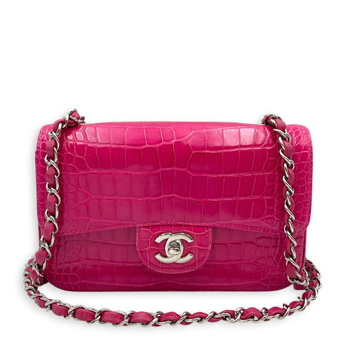 Timeless Classic Flap Pink Shoulder Bag in Shiny Alligator Silver hardware CL2604-21013 13