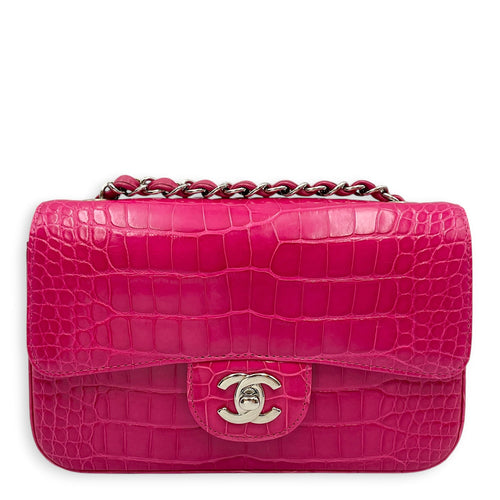 Timeless Classic Flap Pink Shoulder Bag in Shiny Alligator Silver hardware CL2604-21013 1