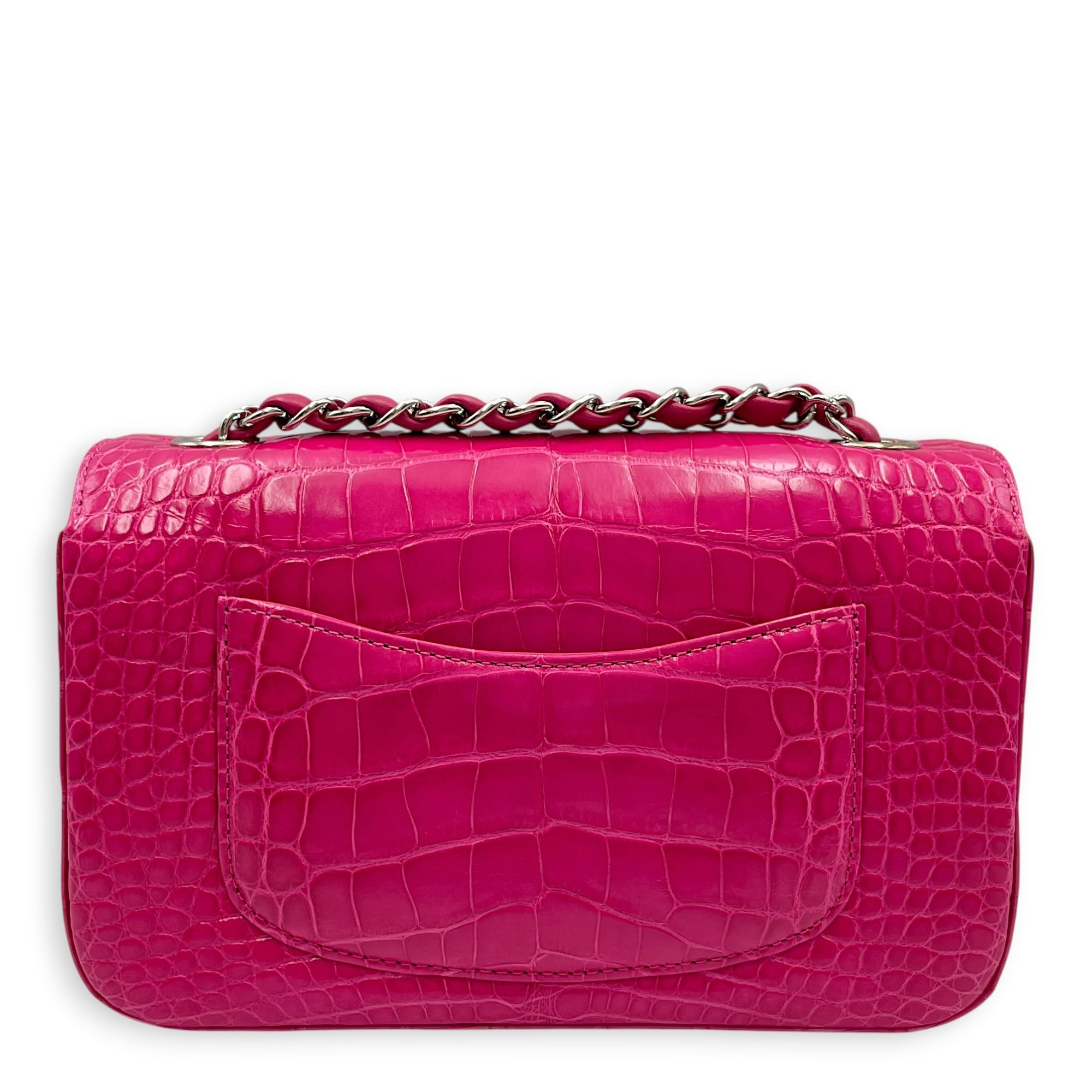 Timeless Classic Flap Pink Shoulder Bag in Shiny Alligator Silver hardware CL2604-21013 2