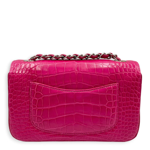 Timeless Classic Flap Pink Shoulder Bag in Shiny Alligator Silver hardware CL2604-21013 2