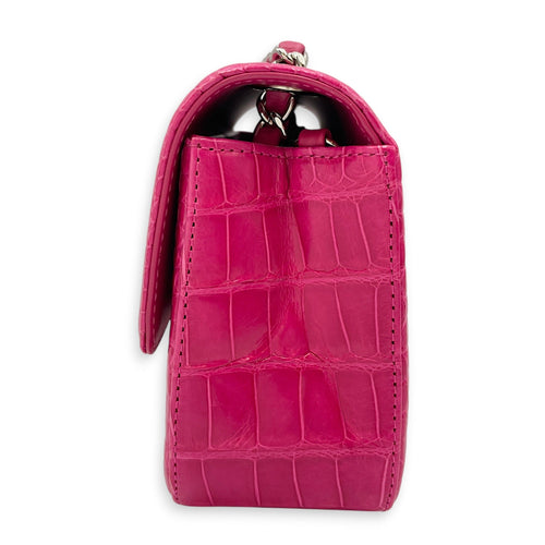 Timeless Classic Flap Pink Shoulder Bag in Shiny Alligator Silver hardware CL2604-21013 4
