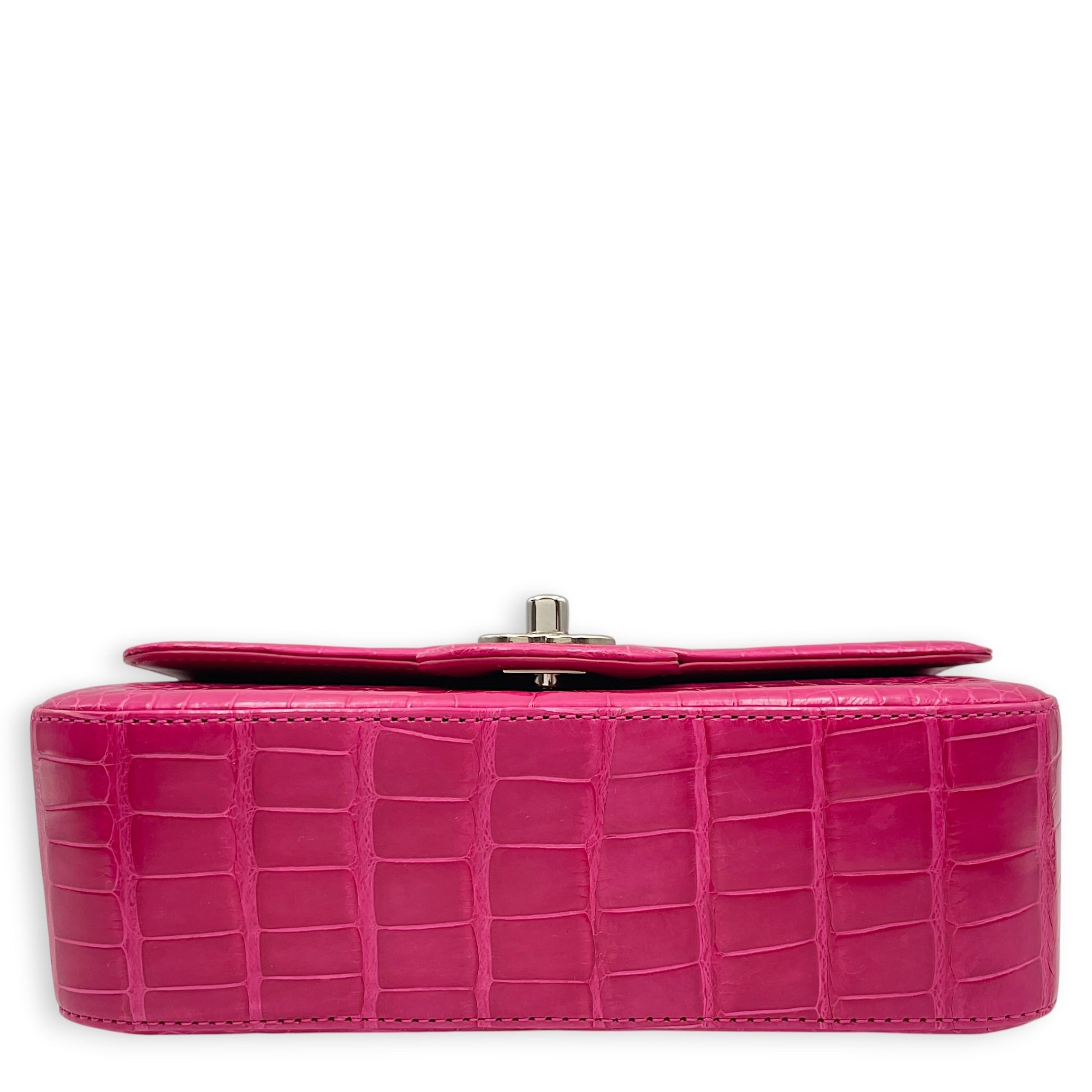 Timeless Classic Flap Pink Shoulder Bag in Shiny Alligator Silver hardware CL2604-21013 5