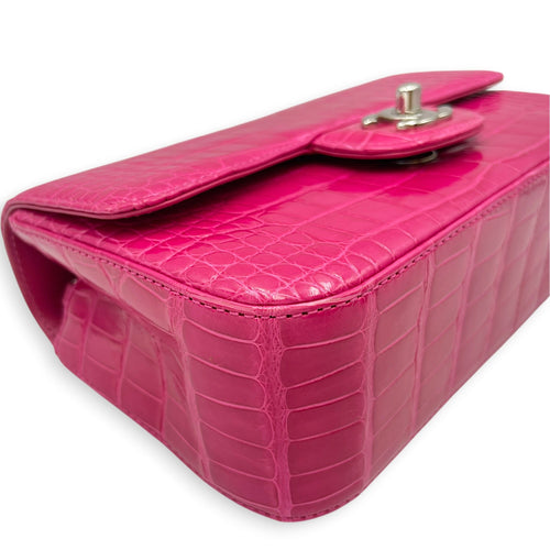 Timeless Classic Flap Pink Shoulder Bag in Shiny Alligator Silver hardware CL2604-21013 7