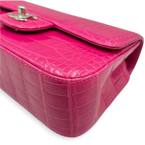 Timeless Classic Flap Pink Shoulder Bag in Shiny Alligator Silver hardware CL2604-21013 8