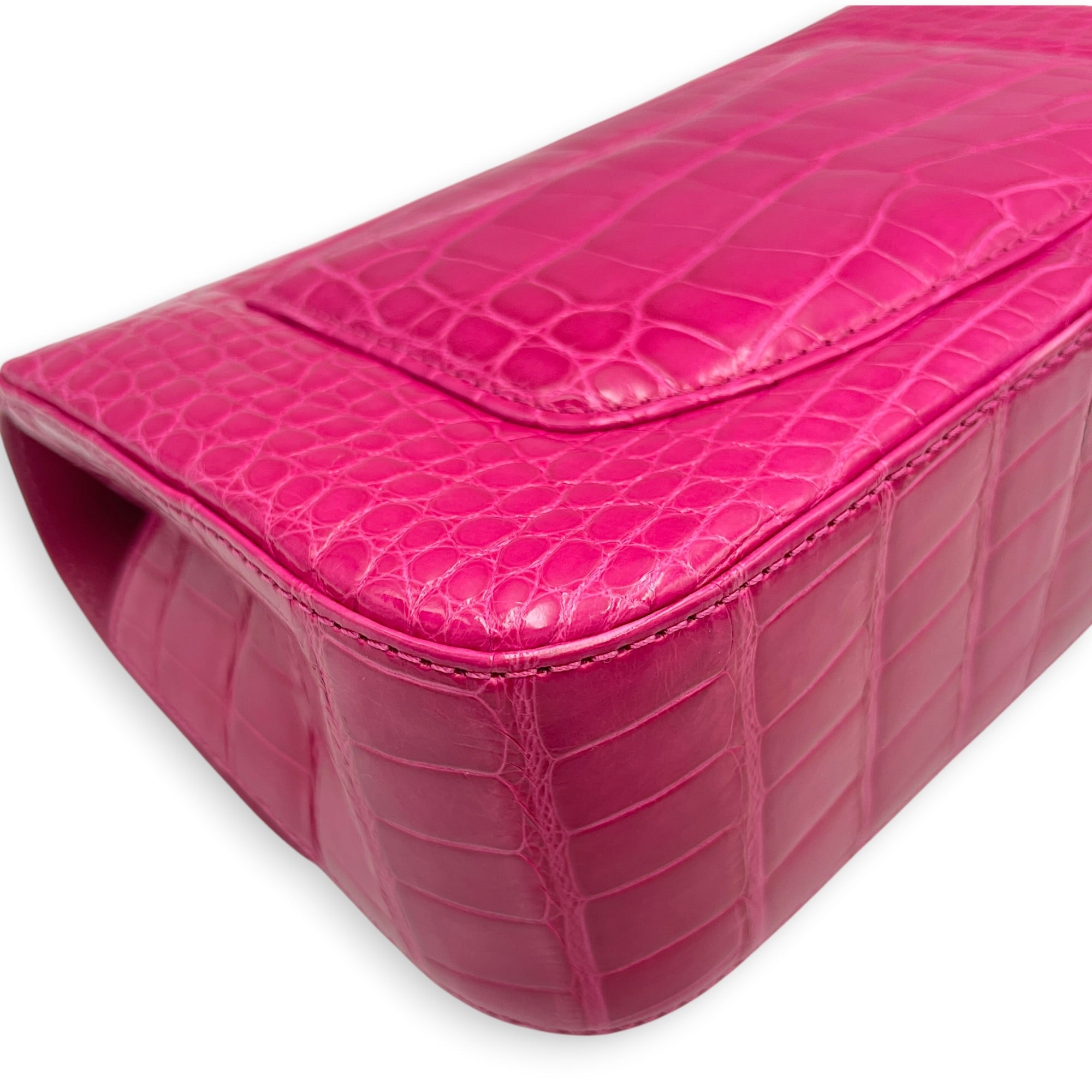 Timeless Classic Flap Pink Shoulder Bag in Shiny Alligator Silver hardware CL2604-21013 9