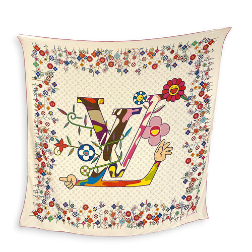 LV x TM Monogram Superflat Square 90CM Multi-colour Scarf in Silk