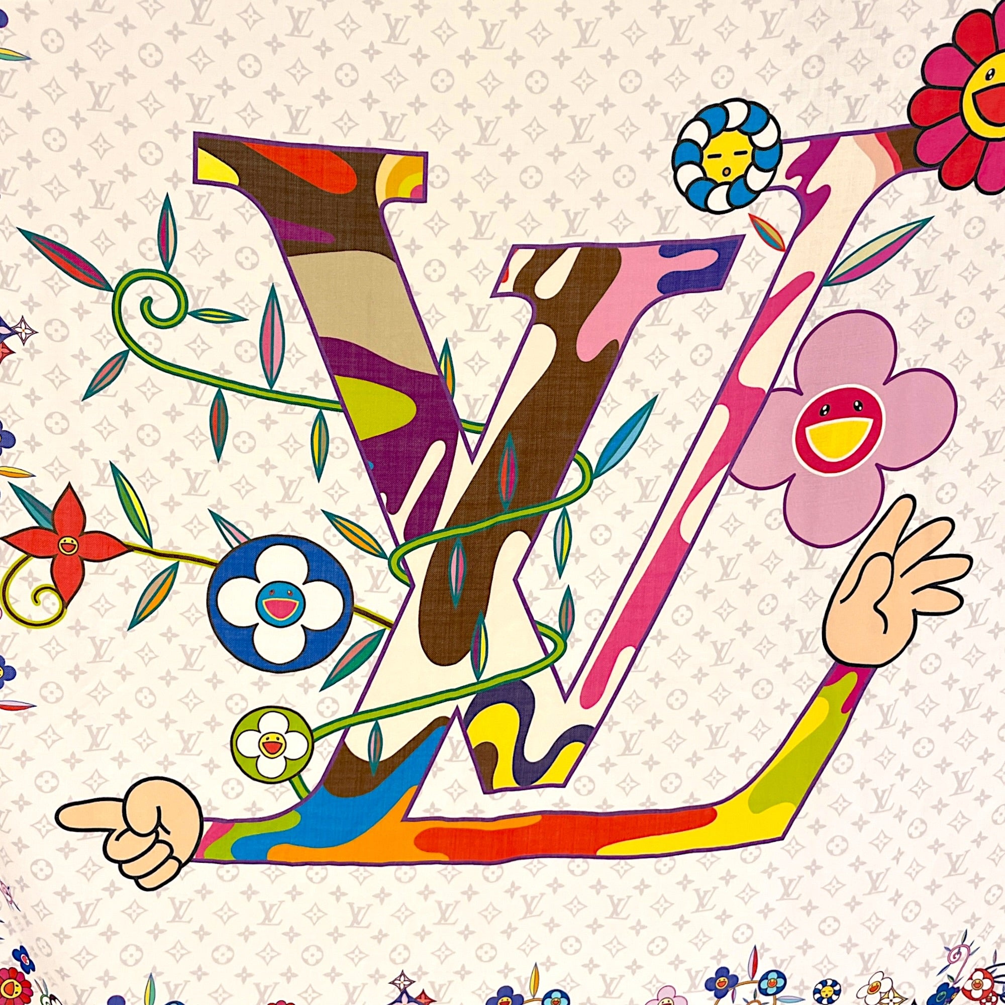 LV x TM Monogram Superflat Square 90CM Multi-colour Scarf in Silk