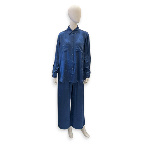 Oversized Fit Blouse with Matching Pants 38 Blue Ready-To-Wear in Silk