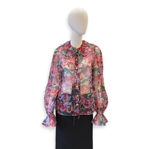 Multicolor Floral Print Blouse 42 Red Ready-To-Wear in Silk