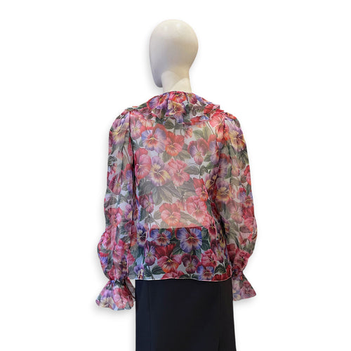 Multicolor Floral Print Blouse 42 Red Ready-To-Wear in Silk