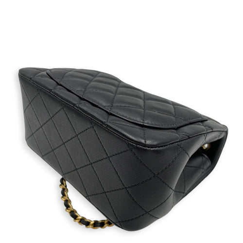 Mini Square Pearl Crush Flap Black Crossbody Bag in Lambskin Gold hardware