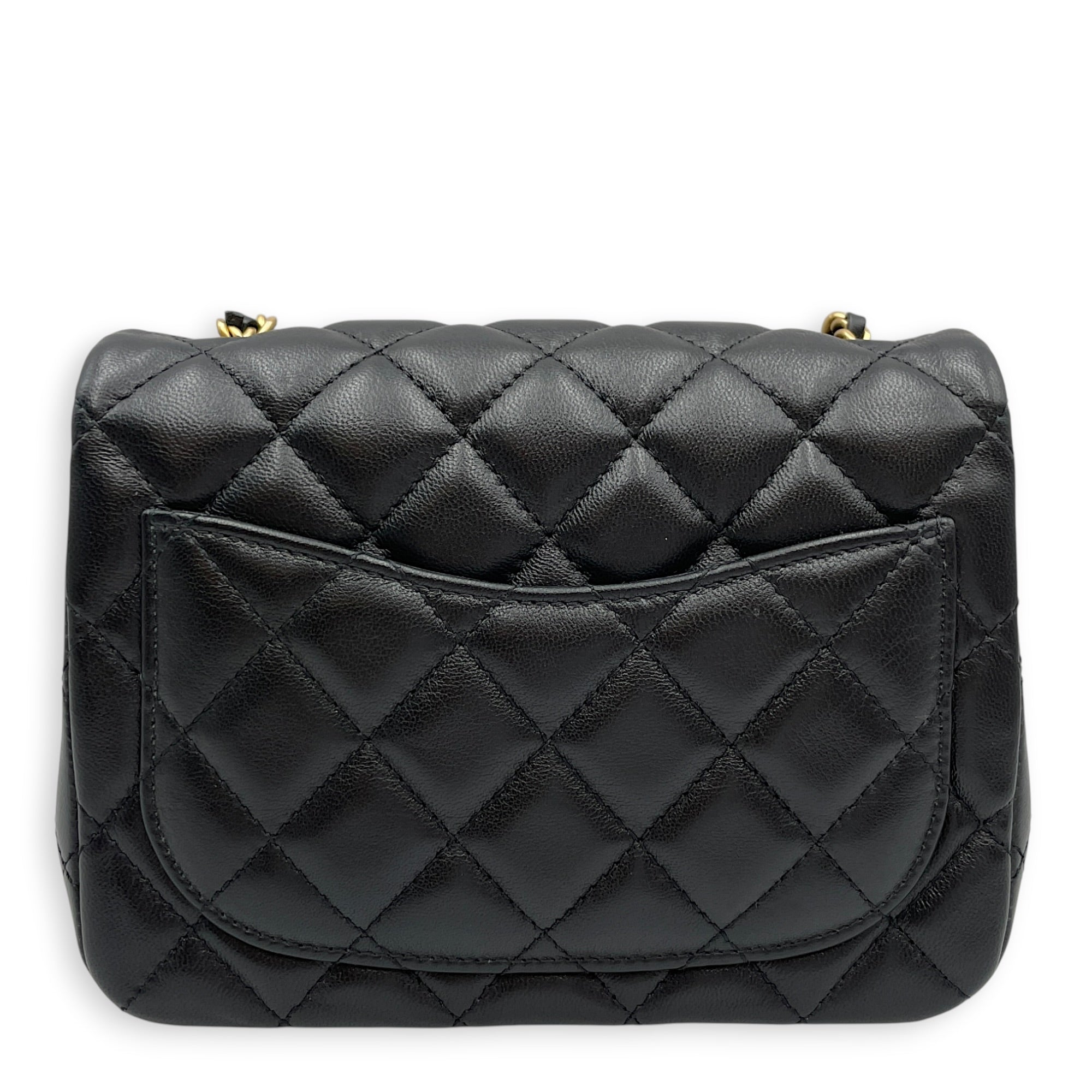 Mini Square Pearl Crush Flap Black Crossbody Bag in Lambskin Gold hardware CL2604-21064 2